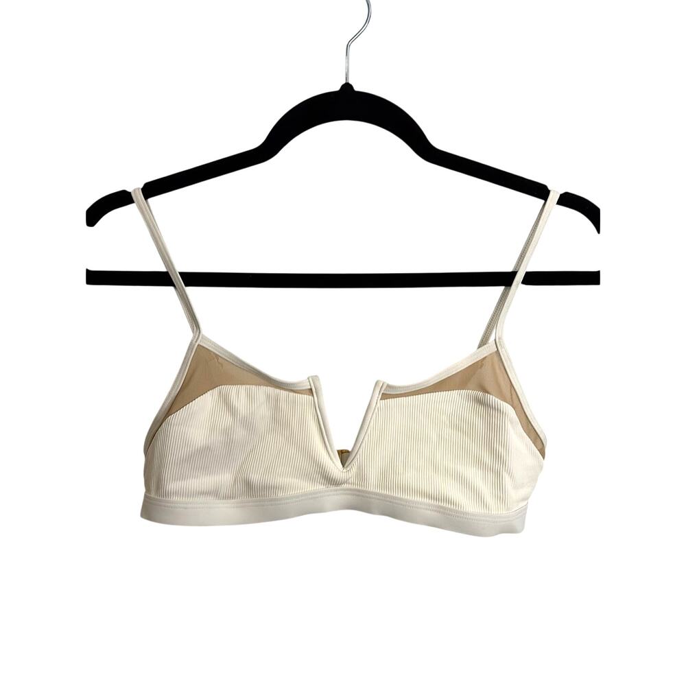 L*Space Bikini Top Womens Medium White Ribbed Mesh Plunge V-Neck Adjustable